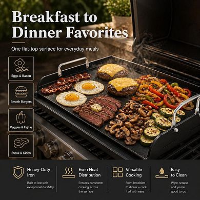 Griddle for Gas Grill, Cast Iron Griddle for Gas Grill & Stove Top
