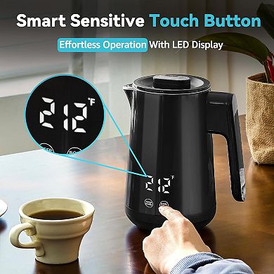 Electric Tea Kettle, Stainless Steel Double Wall Design with Temperature Control Function