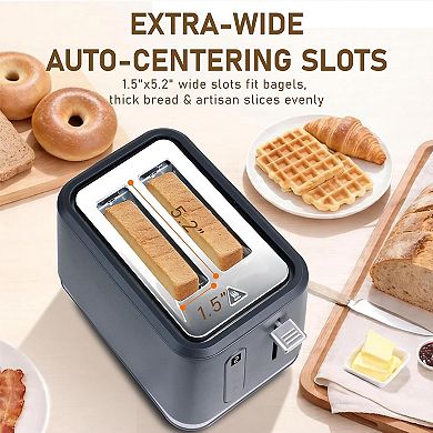 2 Slice Stainless Steel Wide Slot Toaster with LED Display