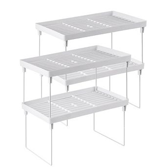 4 Pack Foldable Stackable Plastic Storage Shelves Kitchen Cabinet Pantry Organizer