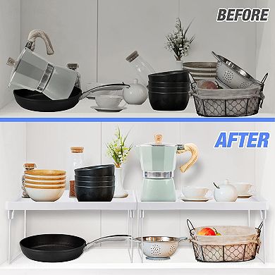 4 Pack Foldable Stackable Plastic Storage Shelves Kitchen Cabinet Pantry Organizer