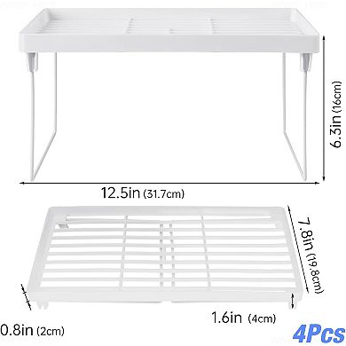 4 Pack Foldable Stackable Plastic Storage Shelves Kitchen Cabinet Pantry Organizer