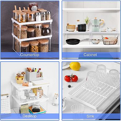 4 Pack Foldable Stackable Plastic Storage Shelves Kitchen Cabinet Pantry Organizer