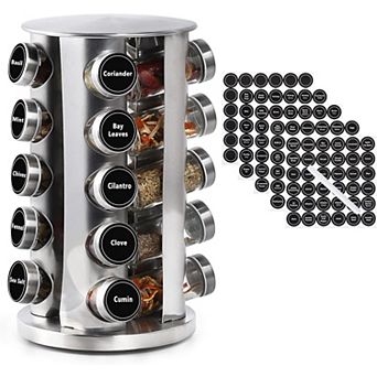 Revolving Spice Rack with 20 Jars, Stainless Steel Kitchen Countertop Organizer