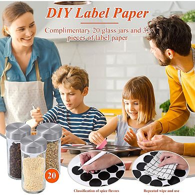 Revolving Spice Rack with 20 Jars, Stainless Steel Kitchen Countertop Organizer