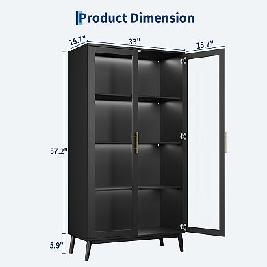 Set of 2 Glass Display Cabinet 4-Tier Curio with LED Lights, Smart Sensor & USB Charging