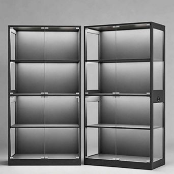 Set of 2 Glass Display Cabinet 4 tier Curio with LED Lights, Smart Sensor & Charging Ports