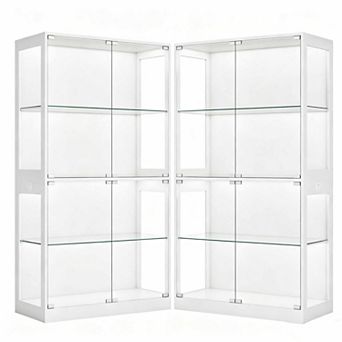 Set of 2 Glass Display Cabinet 4 tier Curio with LED Lights, Smart Sensor & Charging Ports