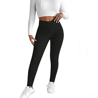Women's Ribbed Knit High Waist Summer Leggings V-Front Seamless Casual Slim Fit Long Pants