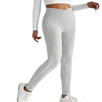 Women's Ribbed Knit High Waist Summer Leggings V-Front Seamless Casual Slim Fit Long Pants