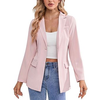Blazer For Women Long Sleeve Open Front Casual Single Breasted Office Jacket With Pockets