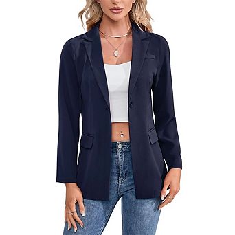Blazer For Women Long Sleeve Open Front Casual Single Breasted Office Jacket With Pockets