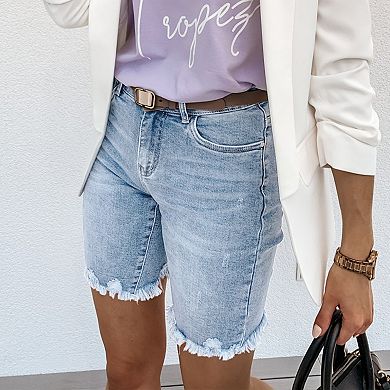 Women Jean Knee Length Stretchy Denim Long Shorts