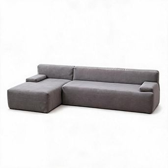 108" L Shaped Boneless Couch, Ultra Soft Corduroy Cloud Sofa with Chaise, No-Assembly Modular Sectio
