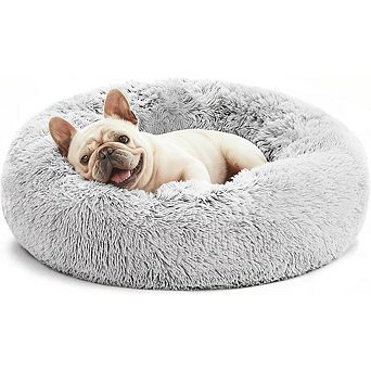Calming Donut Pet Bed, Fluffy Faux Fur & Washable Anti-Slip