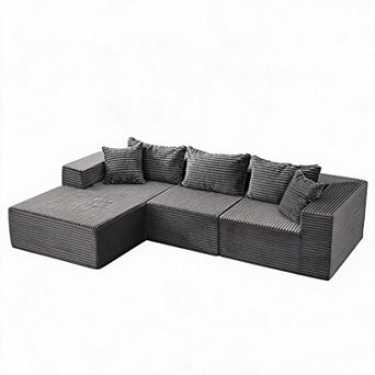 108" L Shaped Boneless Couch, Long-Pile Corduroy Cloud Sofa with Chaise, No-Assembly Modular Section