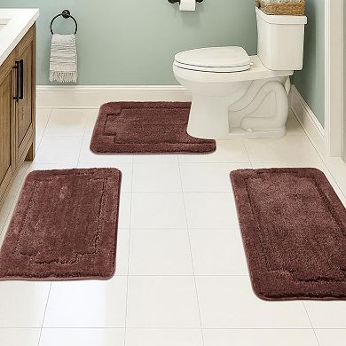 Bathroom Rug Set Soft Absorbent Non Slip Machine Washable Plush Floor Mat