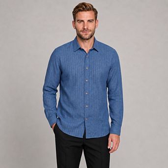 Men's Striped Button Up Shirt Textured Long Sleeve Business Casual Top