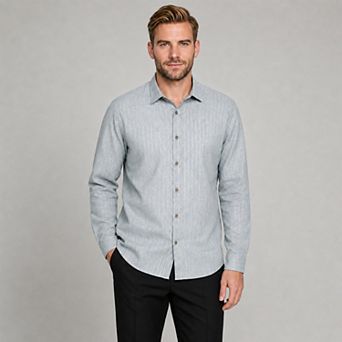Men's Striped Button Up Shirt Textured Long Sleeve Business Casual Top