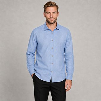 Men's Striped Button Up Shirt Textured Long Sleeve Business Casual Top