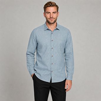 Men's Striped Button Up Shirt Textured Long Sleeve Business Casual Top