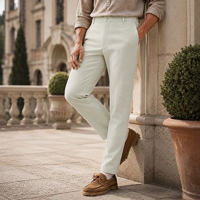 Men's Dress Pants Relaxed Fit Flat Front with Elastic Waist