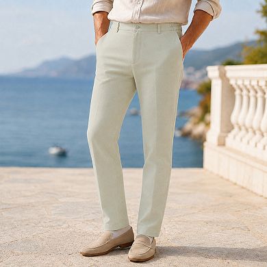 Men's Dress Pants Relaxed Fit Flat Front with Elastic Waist