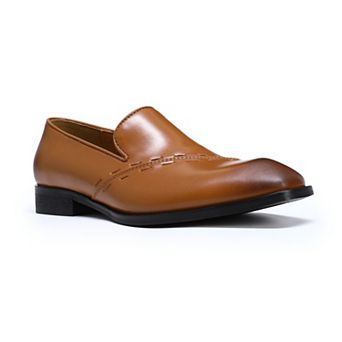 Men's Square Toe Dress Loafers Burnished Slip On Formal Shoes