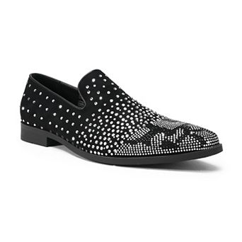 Men's Rhinestone Dress Loafers Slip-On Velvet-Texture Wedding Shoes