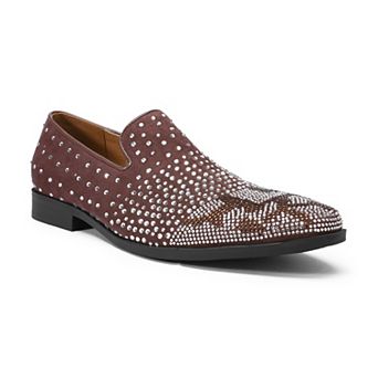 Men's Rhinestone Dress Loafers Slip-On Velvet-Texture Wedding Shoes