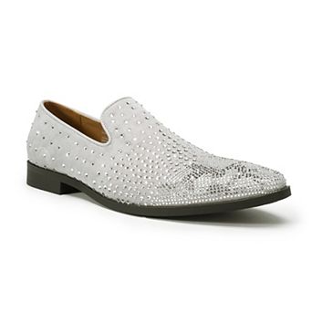 Men's Rhinestone Dress Loafers Slip-On Velvet-Texture Wedding Shoes