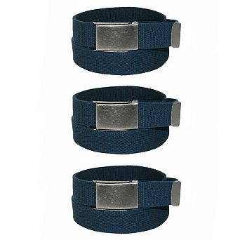 CTM Men's Fabric Belt with Flip Top Nickel Buckle (Pack of 3)