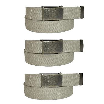 CTM Men's Fabric Belt with Brass Flip Top Buckle (Pack of 3)