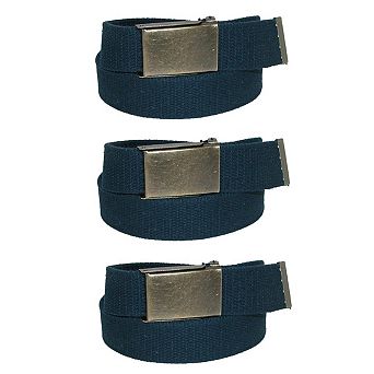 CTM Men's Fabric Belt with Brass Flip Top Buckle (Pack of 3)