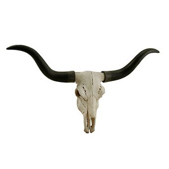 Black and Bone Decorative Longhorn Trophy Skull Wall Sculpture 20 Inch