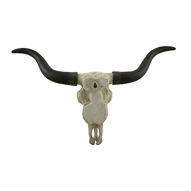 Black and Bone Decorative Longhorn Trophy Skull Wall Sculpture 20 Inch
