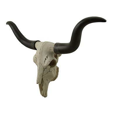 Black and Bone Decorative Longhorn Trophy Skull Wall Sculpture 20 Inch