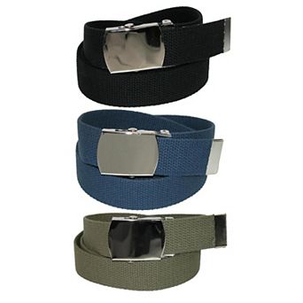 CTM Big & Tall Cotton Belt with Nickel Buckle (Pack of 3 Colors)