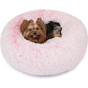 Faux Fur Donut Calming Pet Bed with Non-Slip Base