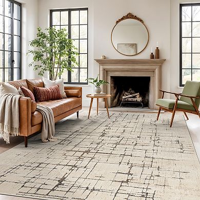 Textured High-Low Indoor Area Rug, Neutral Design, Jute Backing, Entryway Rug, Easy-Care