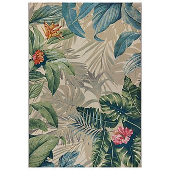Tropical Botanical Floral Indoor/Outdoor Area Rug, Easy-Clean Patio Rug