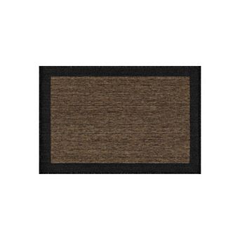 Geometric Border Indoor/Outdoor Flat Woven-Natural Jute-Style Patio Rug for Backyard Porch Deck