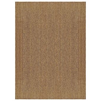 Geometric Border Indoor/Outdoor Flat Woven-Natural Jute-Style Patio Rug for Backyard Porch Deck