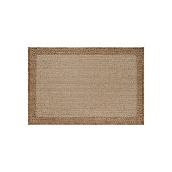 Geometric Border Indoor/Outdoor Flat Woven-Natural Jute-Style Patio Rug for Backyard Porch Deck