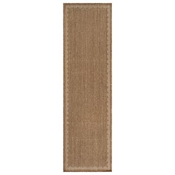 Scallop Border Indoor/Outdoor Flat Woven - Natural Jute-Style, Patio Rug for Backyard Porch Deck