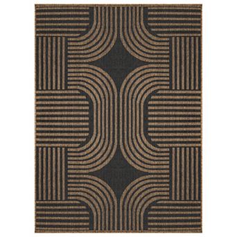 Geometric Indoor/Outdoor Flat Woven-Natural Jute-Style, Easy-Care Patio Rug for Backyard Porch Deck