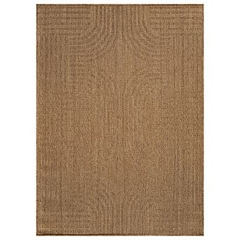 Geometric Indoor/Outdoor Flat Woven-Natural Jute-Style, Easy-Care Patio Rug for Backyard Porch Deck
