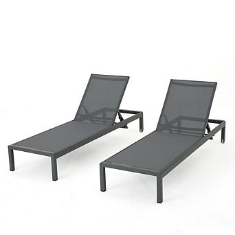 Chaise Lounge (Set of 2) Gray Mesh Loungers with Aluminum Frame