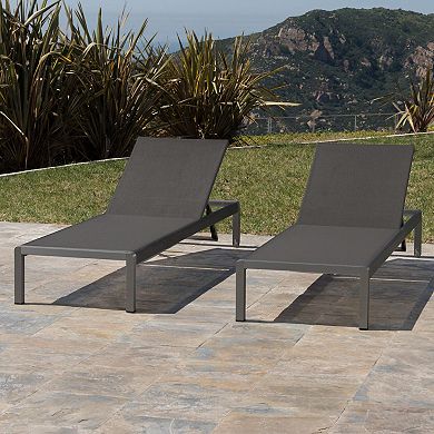 Chaise Lounge (Set of 2) Gray Mesh Loungers with Aluminum Frame