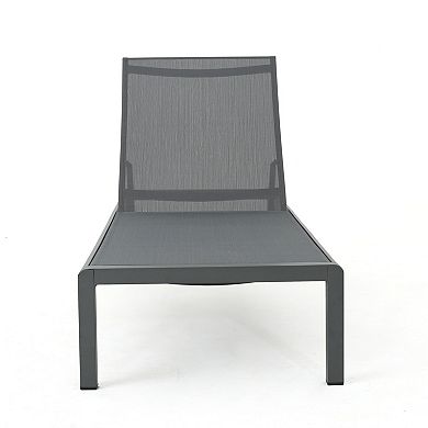 Chaise Lounge (Set of 2) Gray Mesh Loungers with Aluminum Frame